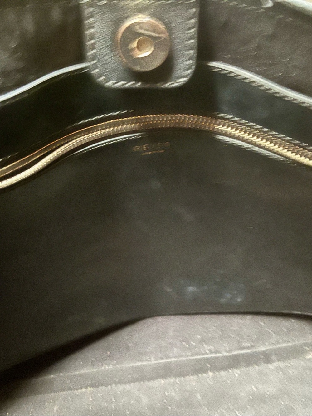Reiss London Black Leather Tote Bag with strap and gold hardware - Picture 10 of 10